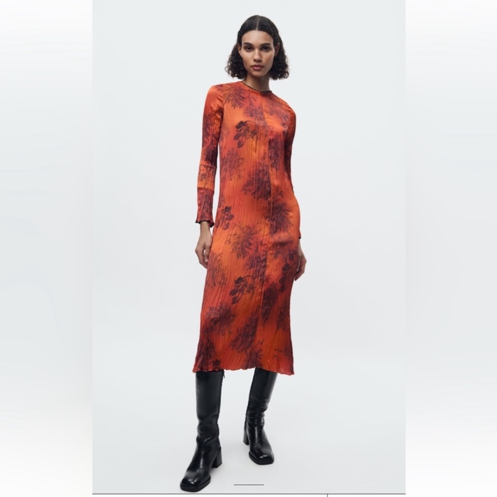 Zara WRINKLED PRINTED DRESS ZW COLLECTION